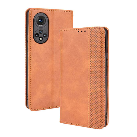 Custodia Portafoglio In Pelle Cover con Supporto BY4 per Huawei Nova 9 Marrone