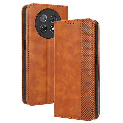 Custodia Portafoglio In Pelle Cover con Supporto BY4 per Huawei Nova Y91 Marrone