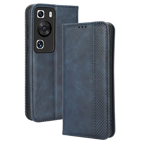 Custodia Portafoglio In Pelle Cover con Supporto BY4 per Huawei P60 Blu