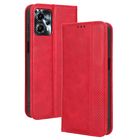 Custodia Portafoglio In Pelle Cover con Supporto BY4 per Motorola Moto G23 Rosso