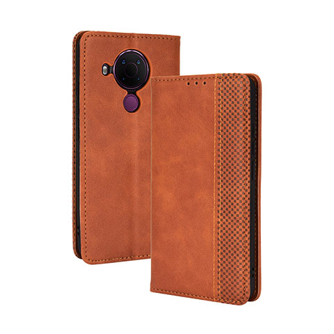 Custodia Portafoglio In Pelle Cover con Supporto BY4 per Nokia 5.4 Marrone