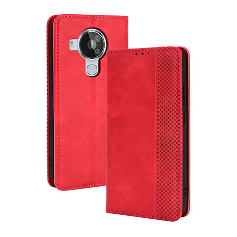 Custodia Portafoglio In Pelle Cover con Supporto BY4 per Nokia 7.3 Rosso