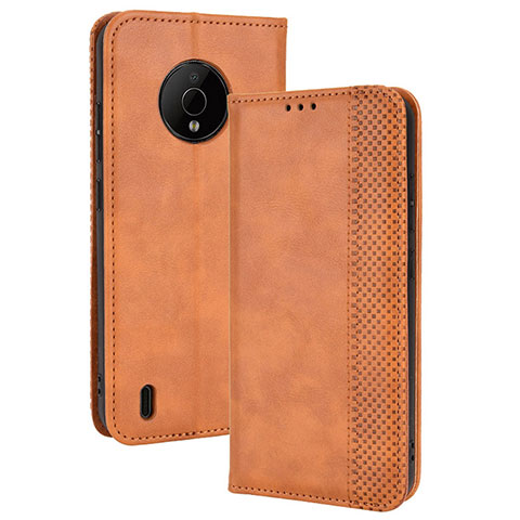 Custodia Portafoglio In Pelle Cover con Supporto BY4 per Nokia C200 Marrone