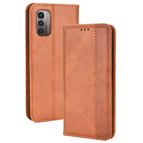 Custodia Portafoglio In Pelle Cover con Supporto BY4 per Nokia G11 Marrone