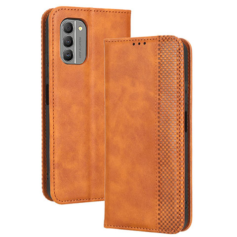 Custodia Portafoglio In Pelle Cover con Supporto BY4 per Nokia G400 5G Marrone