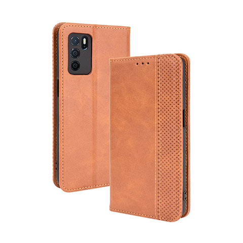 Custodia Portafoglio In Pelle Cover con Supporto BY4 per Oppo A16s Marrone