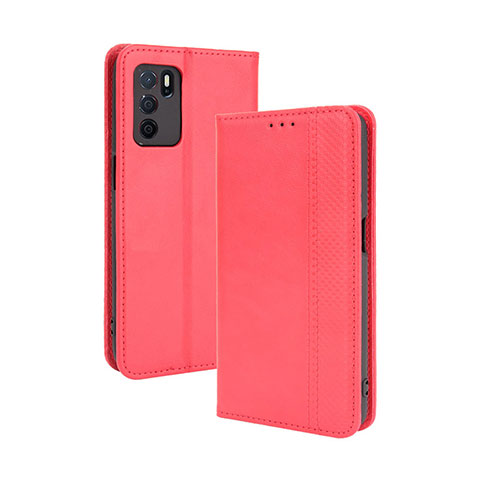 Custodia Portafoglio In Pelle Cover con Supporto BY4 per Oppo A16s Rosso