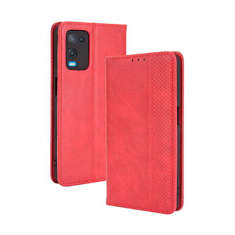 Custodia Portafoglio In Pelle Cover con Supporto BY4 per Oppo A54 4G Rosso