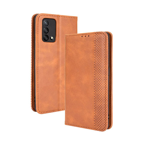 Custodia Portafoglio In Pelle Cover con Supporto BY4 per Oppo A74 4G Marrone