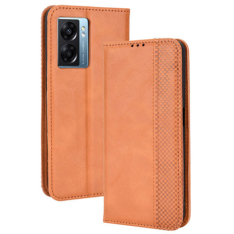 Custodia Portafoglio In Pelle Cover con Supporto BY4 per Oppo A77 5G Marrone