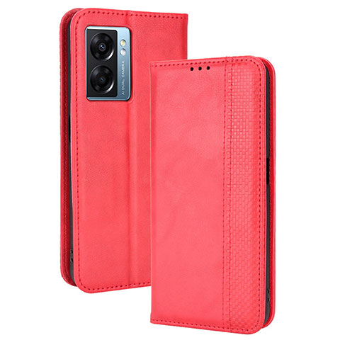 Custodia Portafoglio In Pelle Cover con Supporto BY4 per Oppo A77 5G Rosso