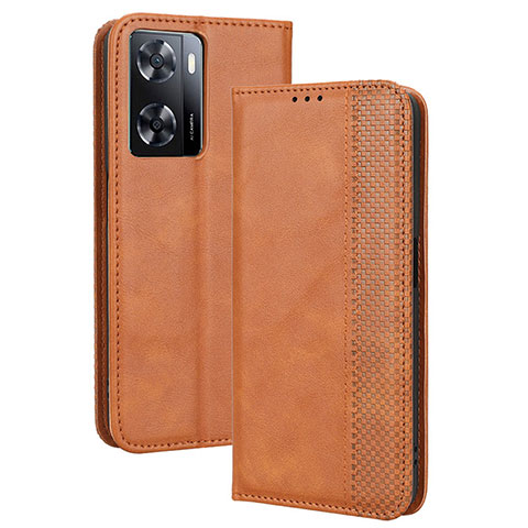 Custodia Portafoglio In Pelle Cover con Supporto BY4 per Oppo A77s Marrone