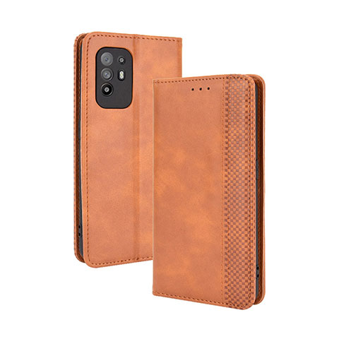 Custodia Portafoglio In Pelle Cover con Supporto BY4 per Oppo A95 5G Marrone