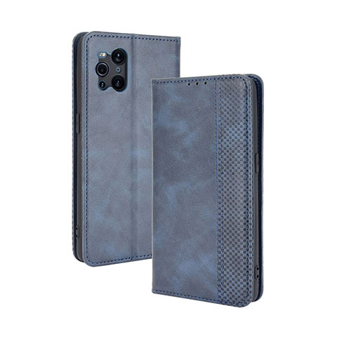 Custodia Portafoglio In Pelle Cover con Supporto BY4 per Oppo Find X3 5G Blu