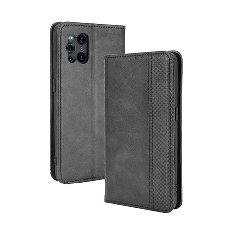 Custodia Portafoglio In Pelle Cover con Supporto BY4 per Oppo Find X3 Pro 5G Nero