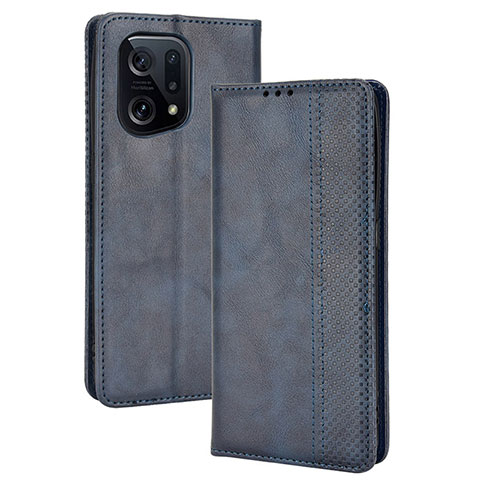 Custodia Portafoglio In Pelle Cover con Supporto BY4 per Oppo Find X5 5G Blu