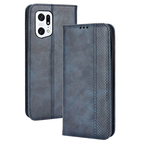 Custodia Portafoglio In Pelle Cover con Supporto BY4 per Oppo Find X5 Pro 5G Blu