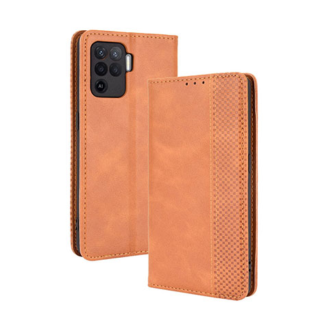 Custodia Portafoglio In Pelle Cover con Supporto BY4 per Oppo Reno5 F Marrone