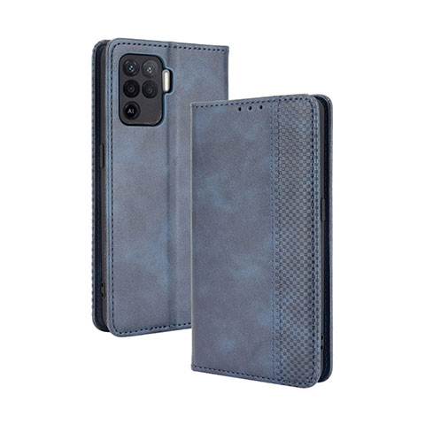 Custodia Portafoglio In Pelle Cover con Supporto BY4 per Oppo Reno5 Lite Blu