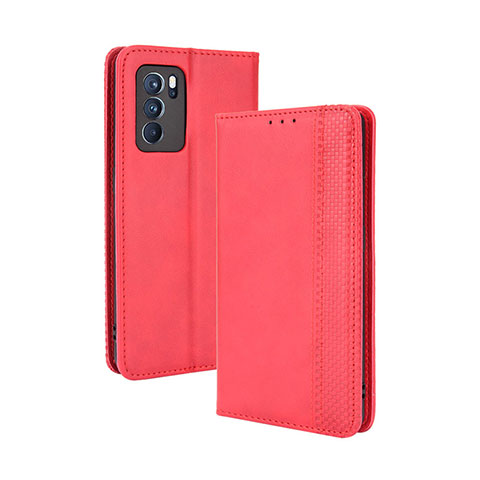 Custodia Portafoglio In Pelle Cover con Supporto BY4 per Oppo Reno6 Pro 5G India Rosso