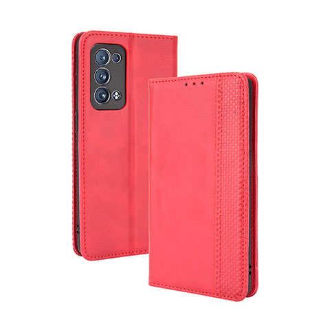 Custodia Portafoglio In Pelle Cover con Supporto BY4 per Oppo Reno6 Pro 5G Rosso