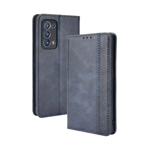 Custodia Portafoglio In Pelle Cover con Supporto BY4 per Oppo Reno6 Pro+ Plus 5G Blu