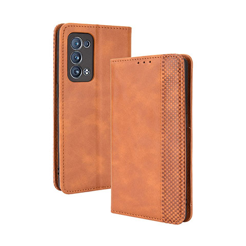 Custodia Portafoglio In Pelle Cover con Supporto BY4 per Oppo Reno6 Pro+ Plus 5G Marrone