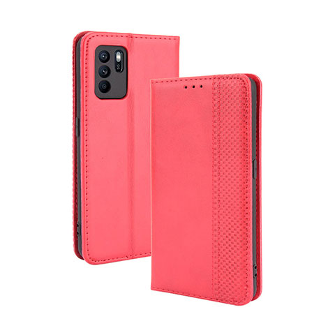 Custodia Portafoglio In Pelle Cover con Supporto BY4 per Oppo Reno6 Z 5G Rosso