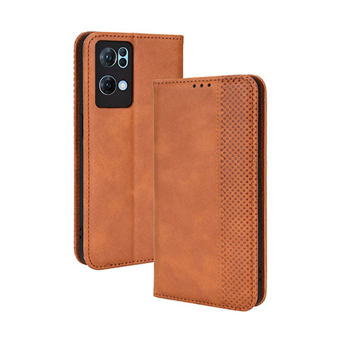 Custodia Portafoglio In Pelle Cover con Supporto BY4 per Oppo Reno7 Pro 5G Marrone