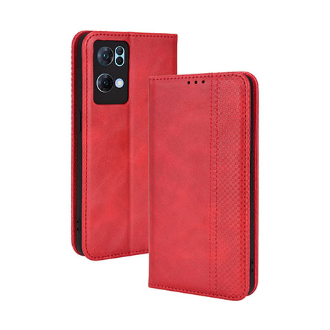 Custodia Portafoglio In Pelle Cover con Supporto BY4 per Oppo Reno7 Pro 5G Rosso