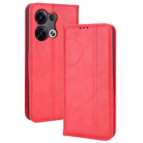 Custodia Portafoglio In Pelle Cover con Supporto BY4 per Oppo Reno8 5G Rosso