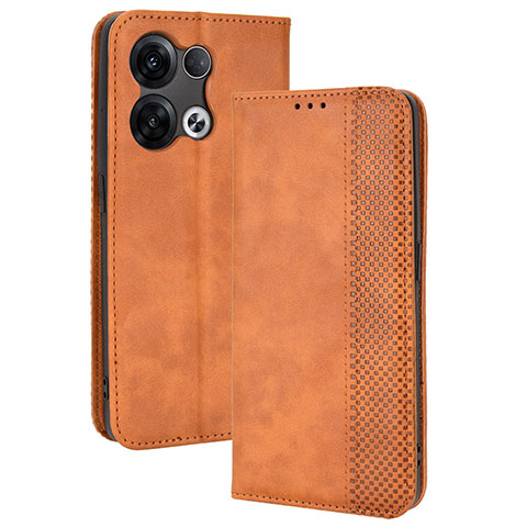 Custodia Portafoglio In Pelle Cover con Supporto BY4 per Oppo Reno8 Pro 5G Marrone