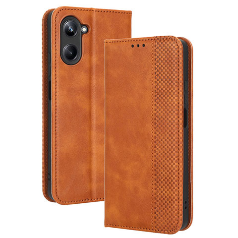 Custodia Portafoglio In Pelle Cover con Supporto BY4 per Realme 10 Pro 5G Marrone