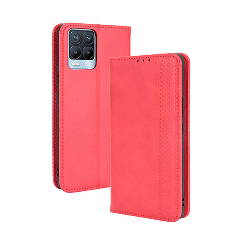 Custodia Portafoglio In Pelle Cover con Supporto BY4 per Realme 8 4G Rosso