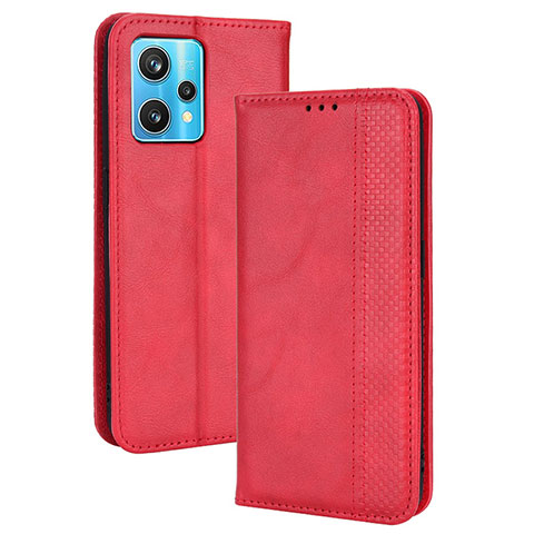 Custodia Portafoglio In Pelle Cover con Supporto BY4 per Realme 9 4G Rosso