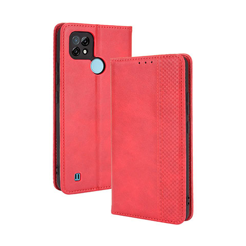 Custodia Portafoglio In Pelle Cover con Supporto BY4 per Realme C21 Rosso