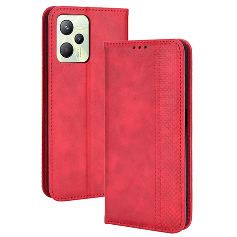 Custodia Portafoglio In Pelle Cover con Supporto BY4 per Realme C35 Rosso