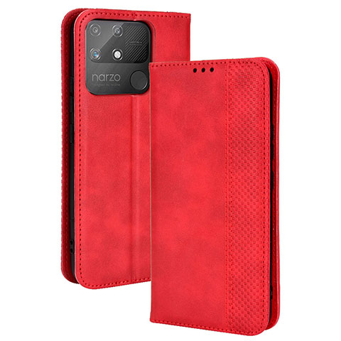 Custodia Portafoglio In Pelle Cover con Supporto BY4 per Realme Narzo 50A Rosso