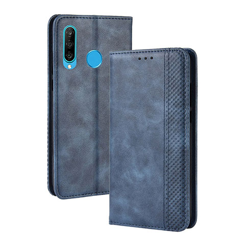 Custodia Portafoglio In Pelle Cover con Supporto BY4 per Samsung Galaxy M30 Blu