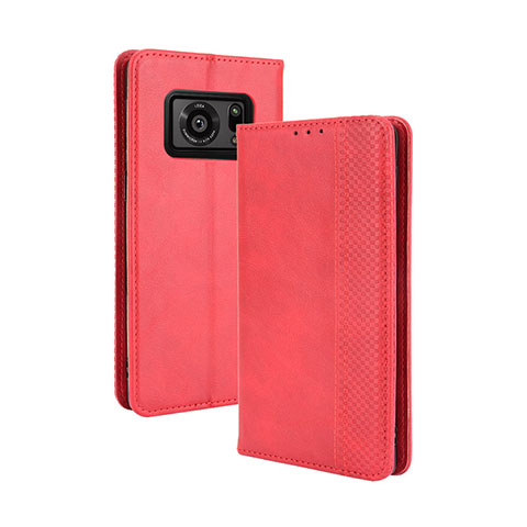 Custodia Portafoglio In Pelle Cover con Supporto BY4 per Sharp Aquos R6 Rosso