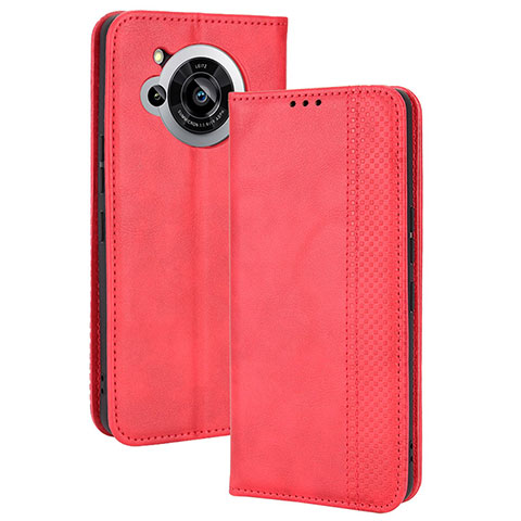 Custodia Portafoglio In Pelle Cover con Supporto BY4 per Sharp Aquos R7 Rosso