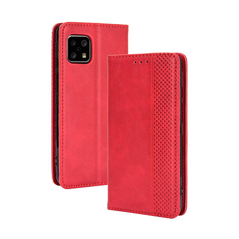 Custodia Portafoglio In Pelle Cover con Supporto BY4 per Sharp Aquos Sense4 Basic Rosso