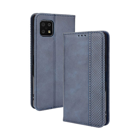 Custodia Portafoglio In Pelle Cover con Supporto BY4 per Sharp Aquos Sense6 Blu