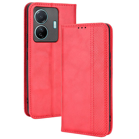 Custodia Portafoglio In Pelle Cover con Supporto BY4 per Vivo iQOO Z6 Pro 5G Rosso