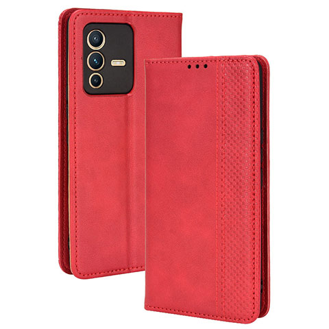 Custodia Portafoglio In Pelle Cover con Supporto BY4 per Vivo V23 Pro 5G Rosso