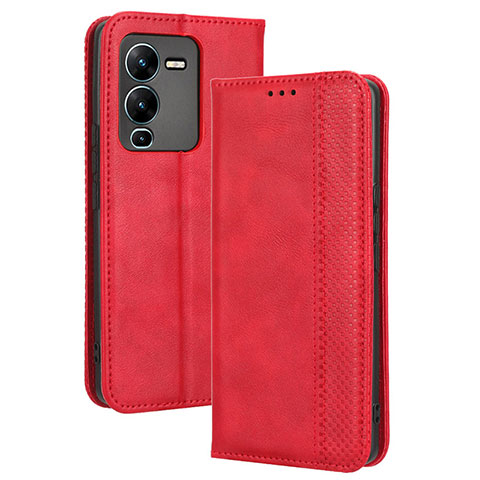 Custodia Portafoglio In Pelle Cover con Supporto BY4 per Vivo V25 Pro 5G Rosso