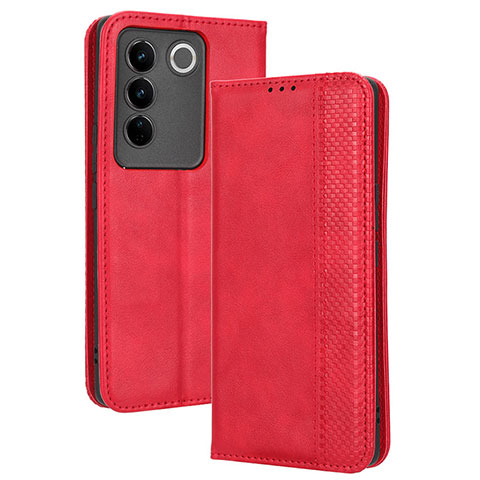 Custodia Portafoglio In Pelle Cover con Supporto BY4 per Vivo V27 Pro 5G Rosso