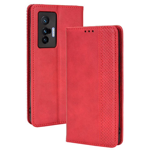 Custodia Portafoglio In Pelle Cover con Supporto BY4 per Vivo X70 5G Rosso