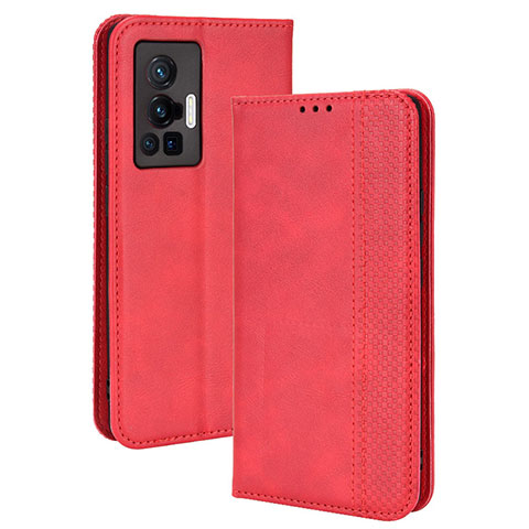 Custodia Portafoglio In Pelle Cover con Supporto BY4 per Vivo X70 Pro 5G Rosso