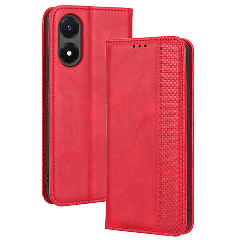 Custodia Portafoglio In Pelle Cover con Supporto BY4 per Vivo Y02S Rosso